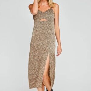 Gentle Fawn| ‘Penelope’ Leopard Print Tan/Black Cutout Side Slit Midi Dress Sz M